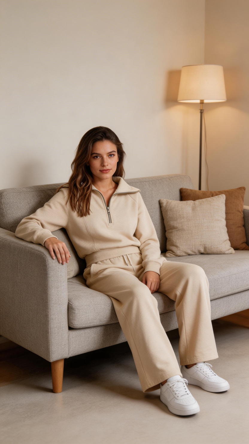 Quarter Zip Pullover & Wide Leg Pants Lounge Set