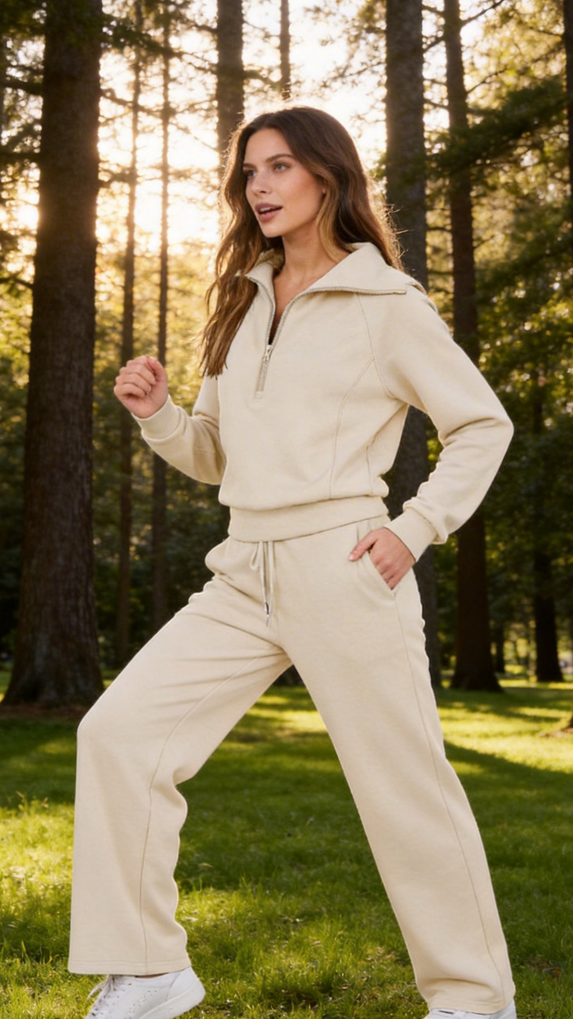 Quarter Zip Pullover & Wide Leg Pants Lounge Set
