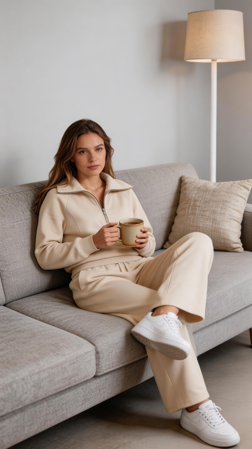 Quarter Zip Pullover & Wide Leg Pants Lounge Set
