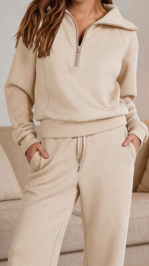 Quarter Zip Pullover & Wide Leg Pants Lounge Set
