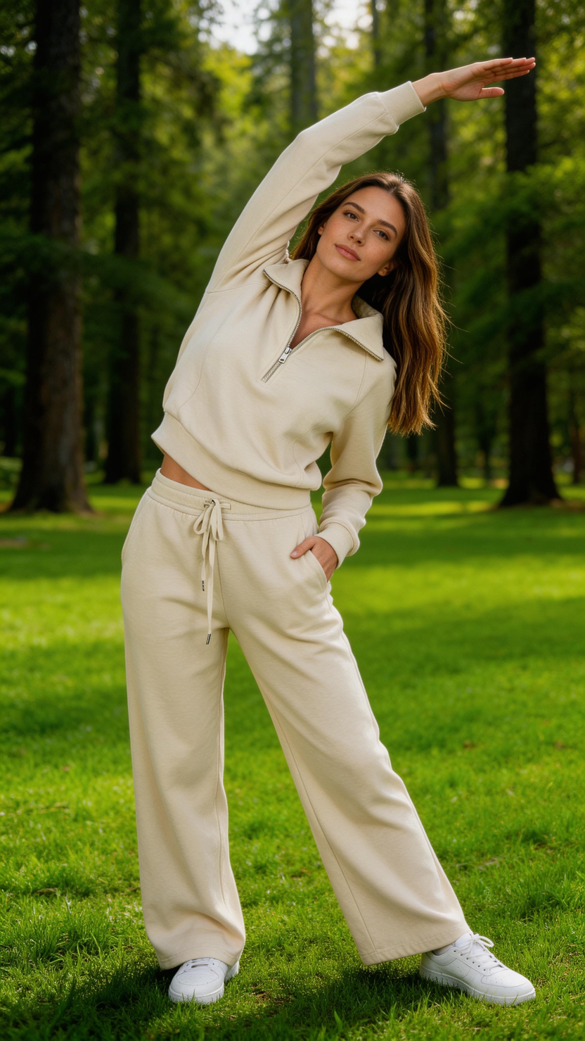Quarter Zip Pullover & Wide Leg Pants Lounge Set