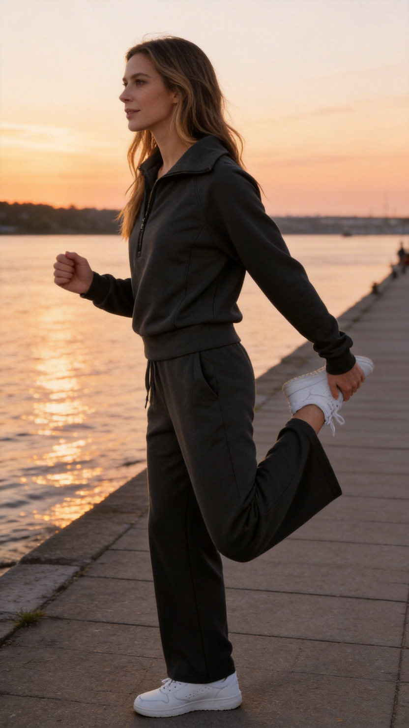 Black Quarter Zip Pullover & Wide Leg Pants Lounge Set
