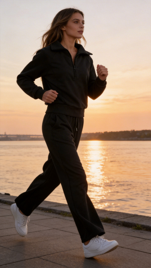 Black Quarter Zip Pullover & Wide Leg Pants Lounge Set