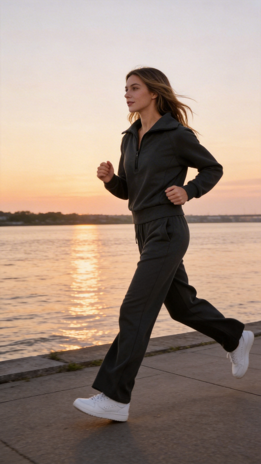 Black Quarter Zip Pullover & Wide Leg Pants Lounge Set