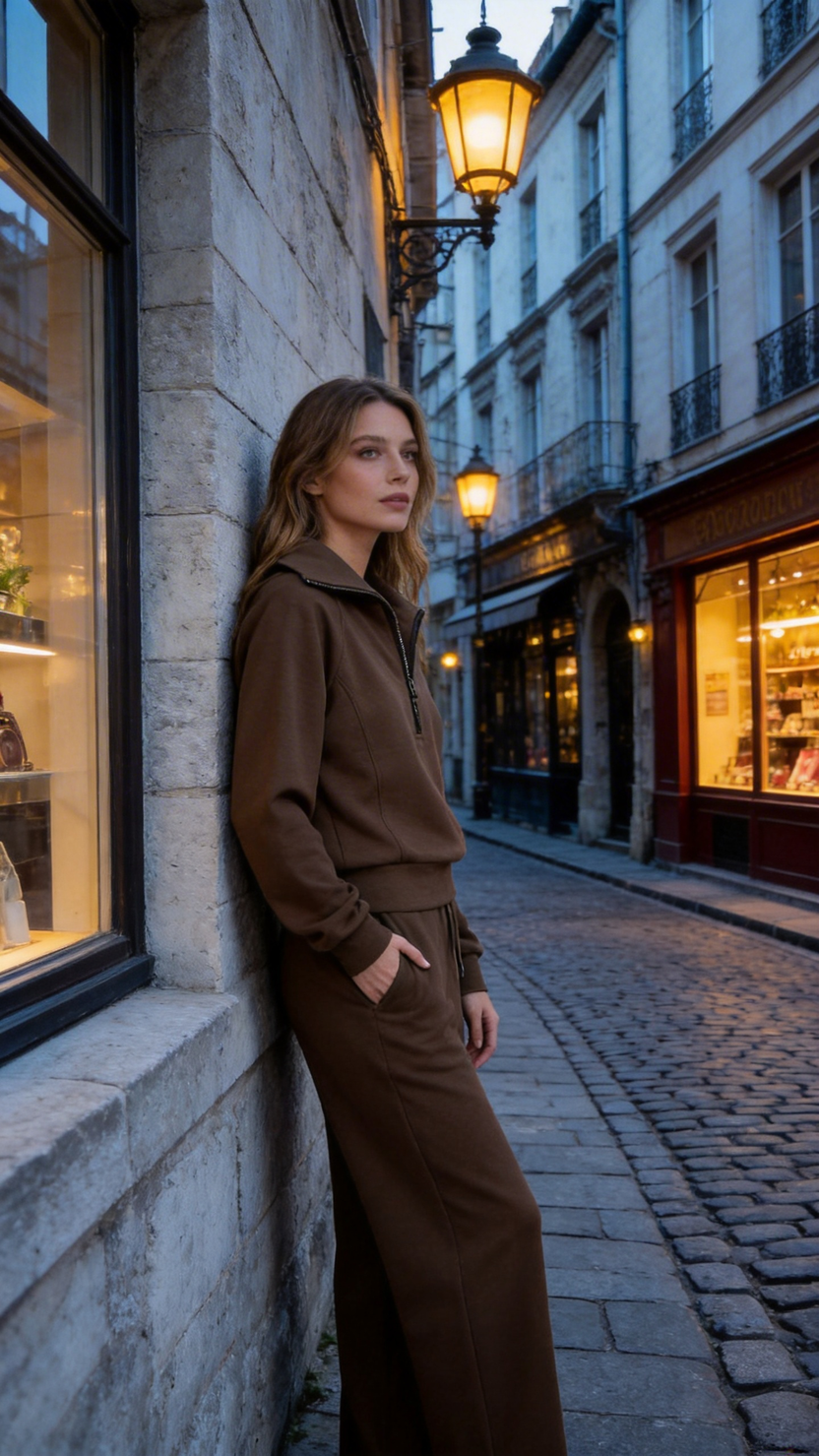 Brown Half-Zip Lounge Set