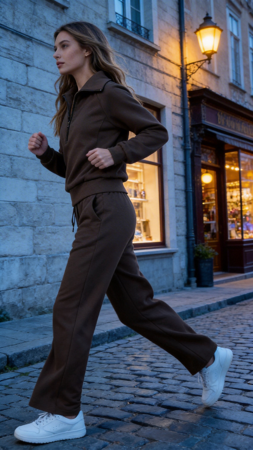 Brown Half-Zip Lounge Set