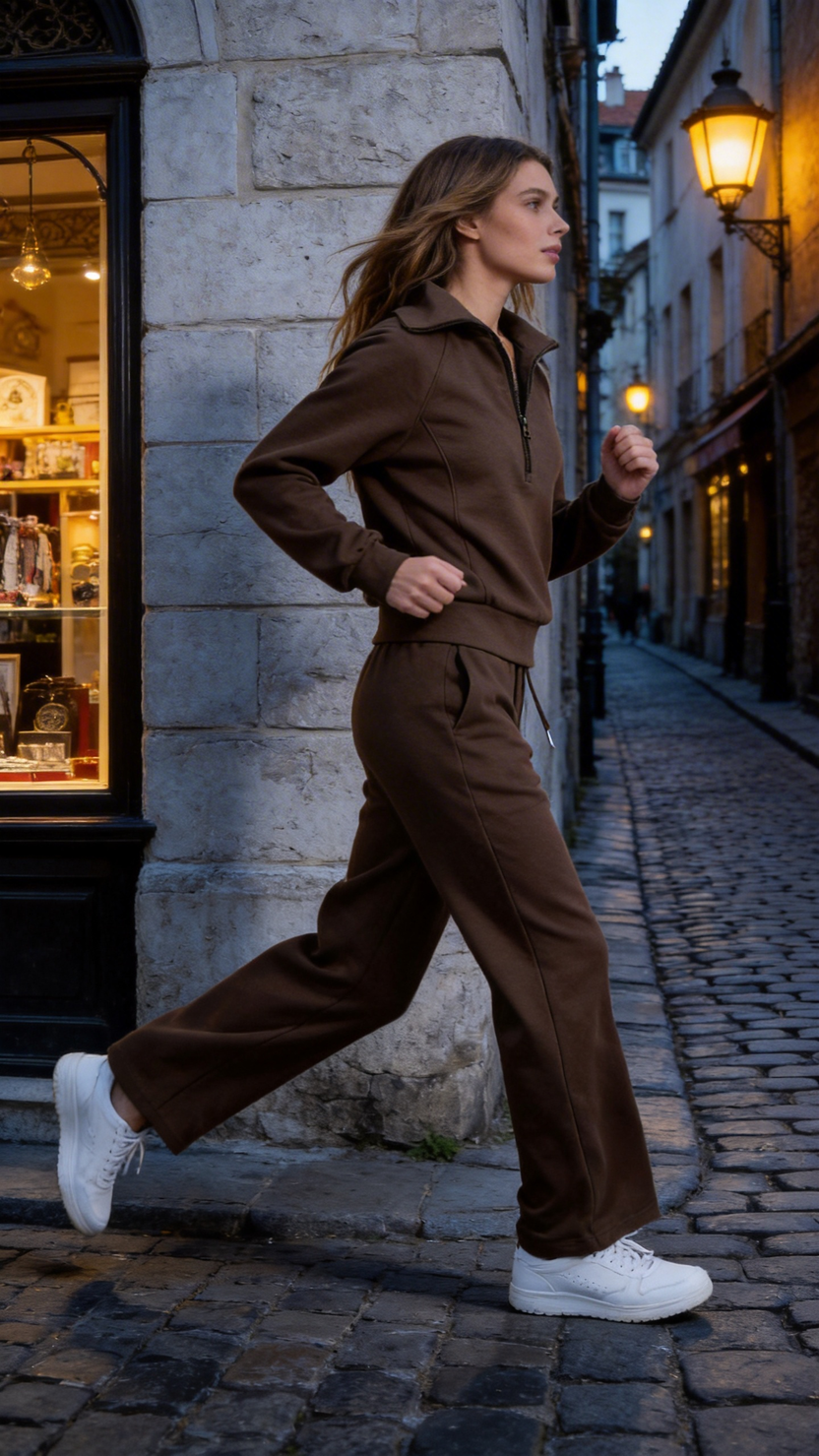 Brown Half-Zip Lounge Set