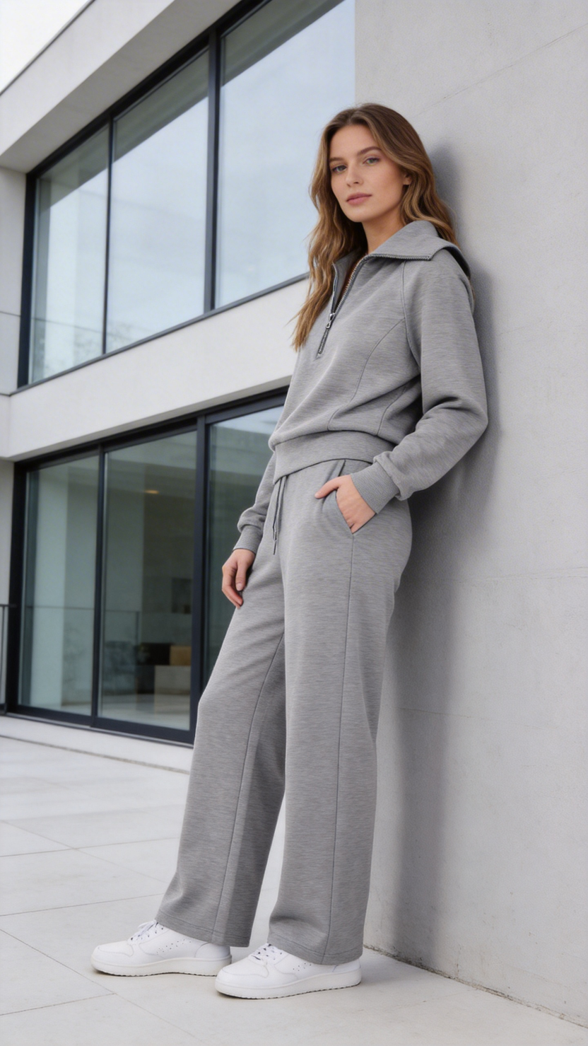 Gray Half-Zip Lounge Set