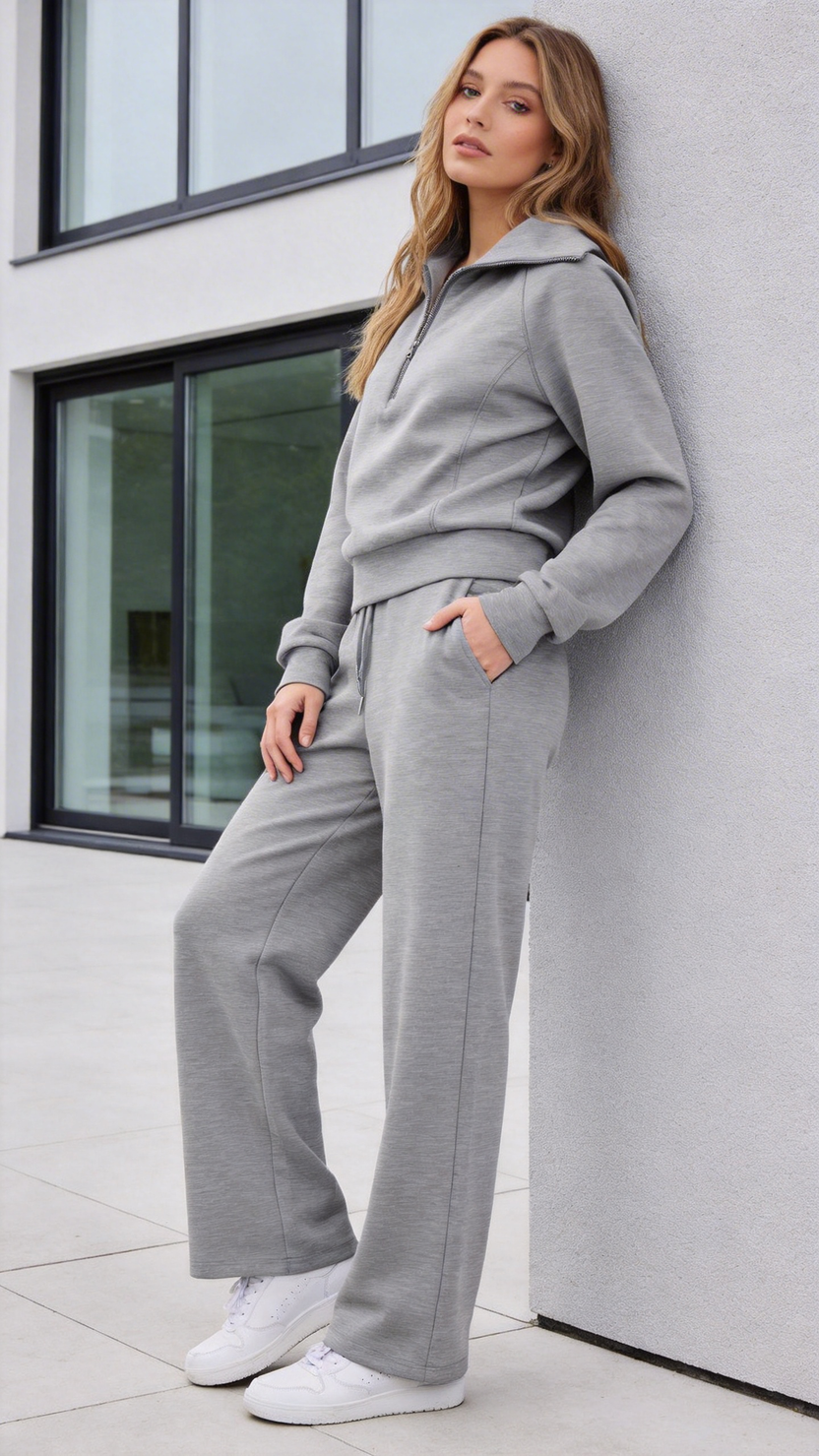 Gray Half-Zip Lounge Set