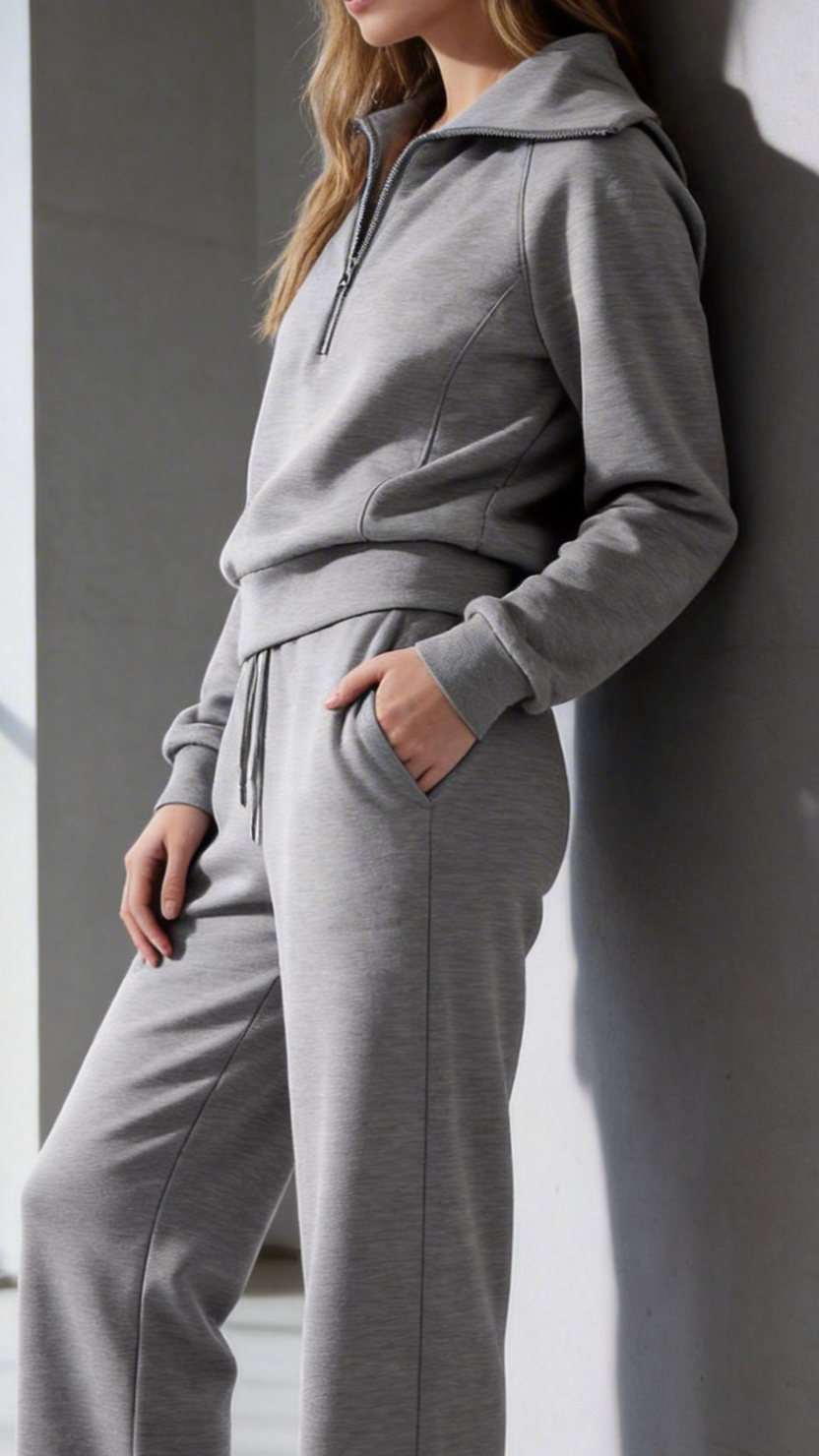Gray Half-Zip Lounge Set
