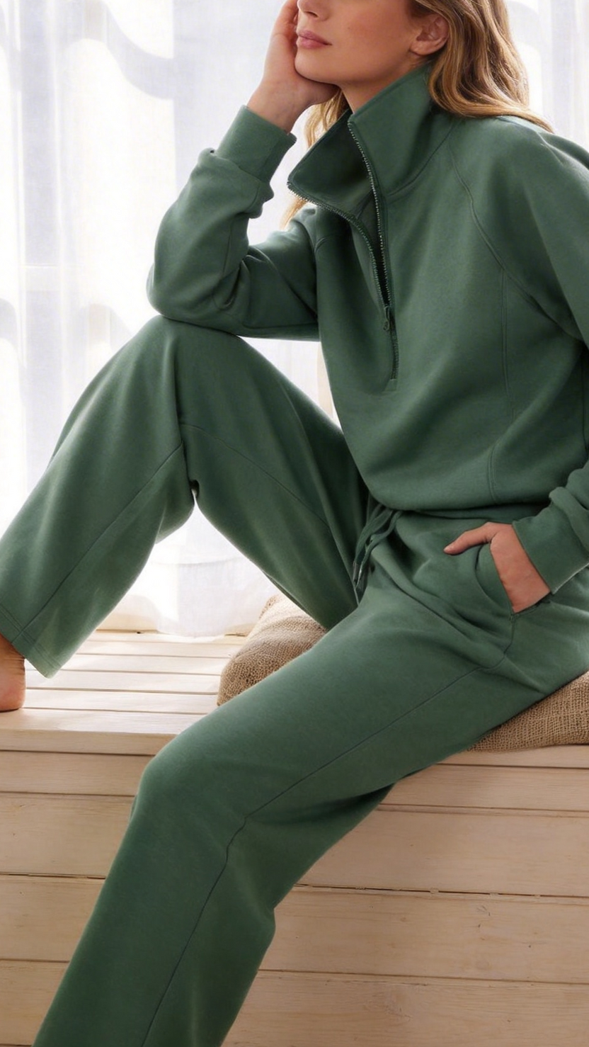 Sage Green Half-Zip Lounge Set