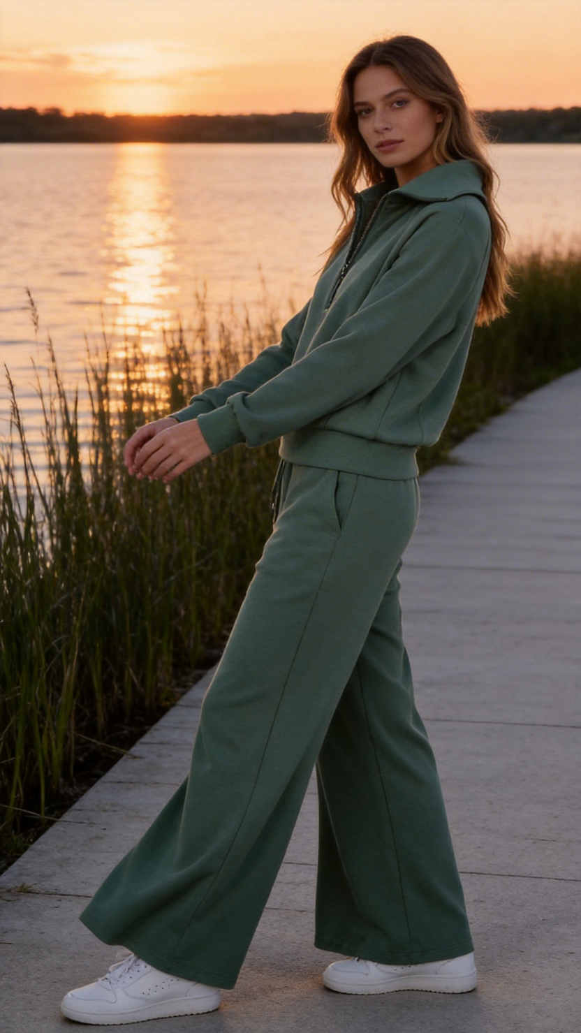 Sage Green Half-Zip Lounge Set