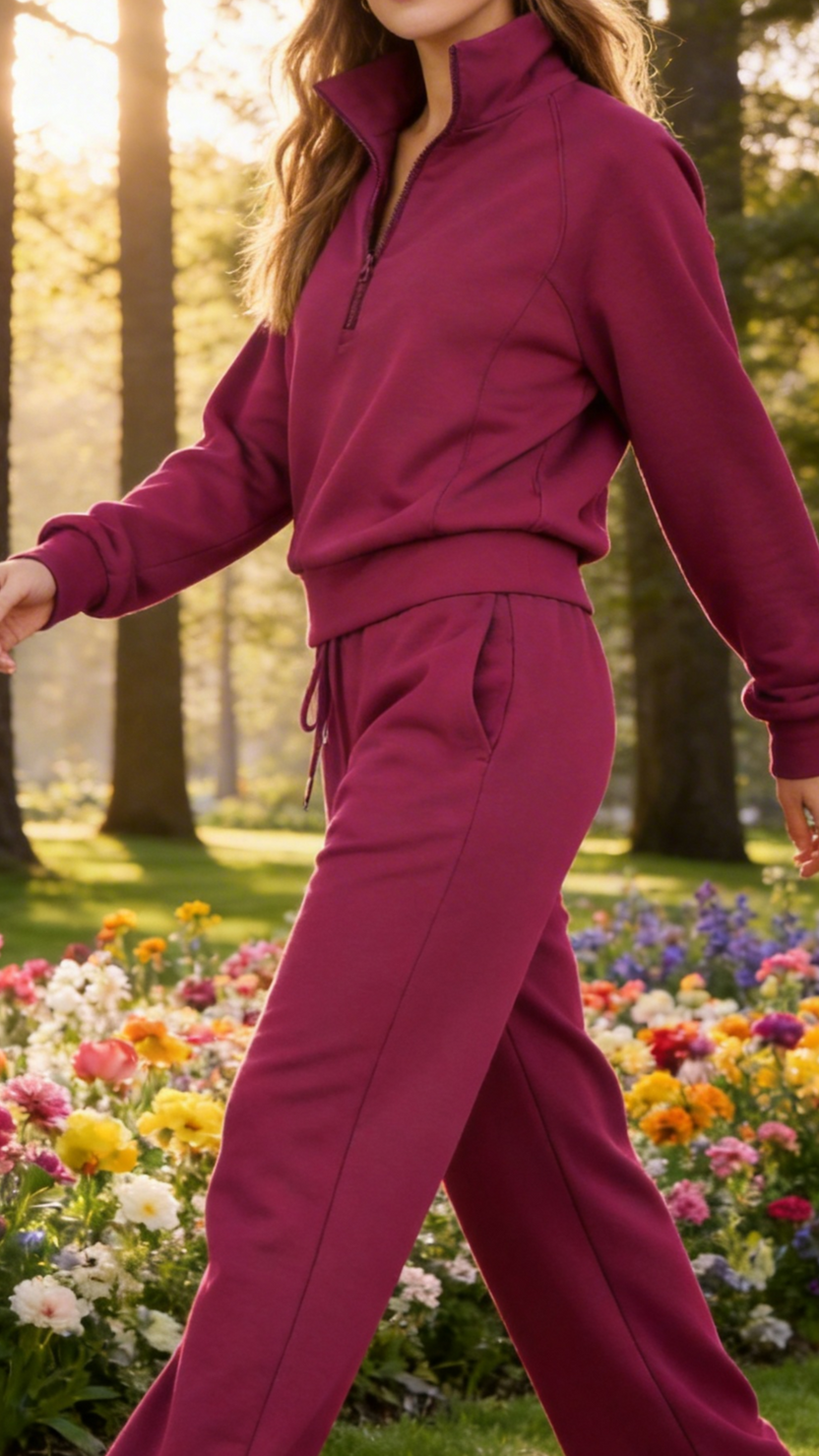 Fuchsia Half-Zip Lounge Set