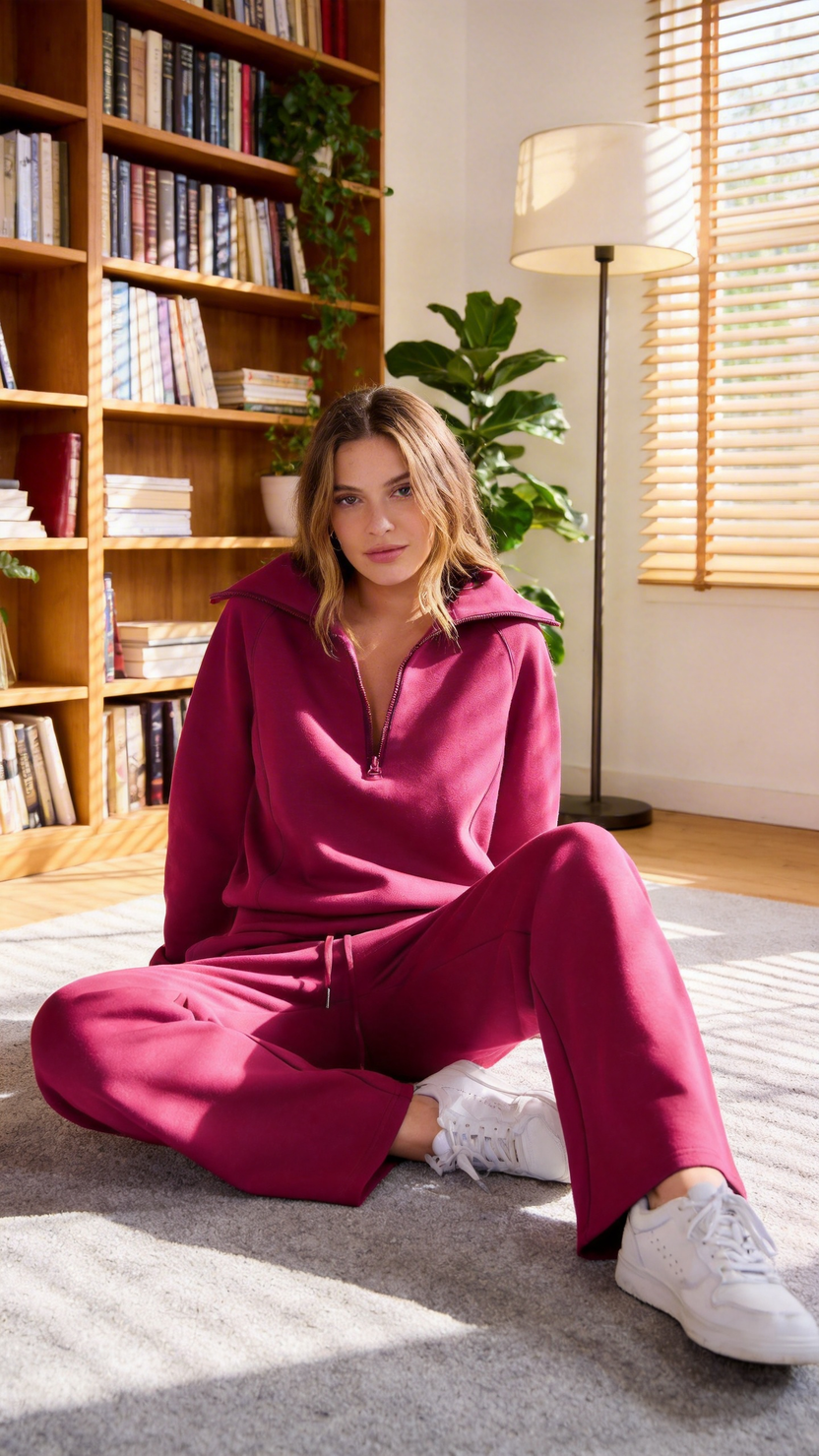Fuchsia Half-Zip Lounge Set