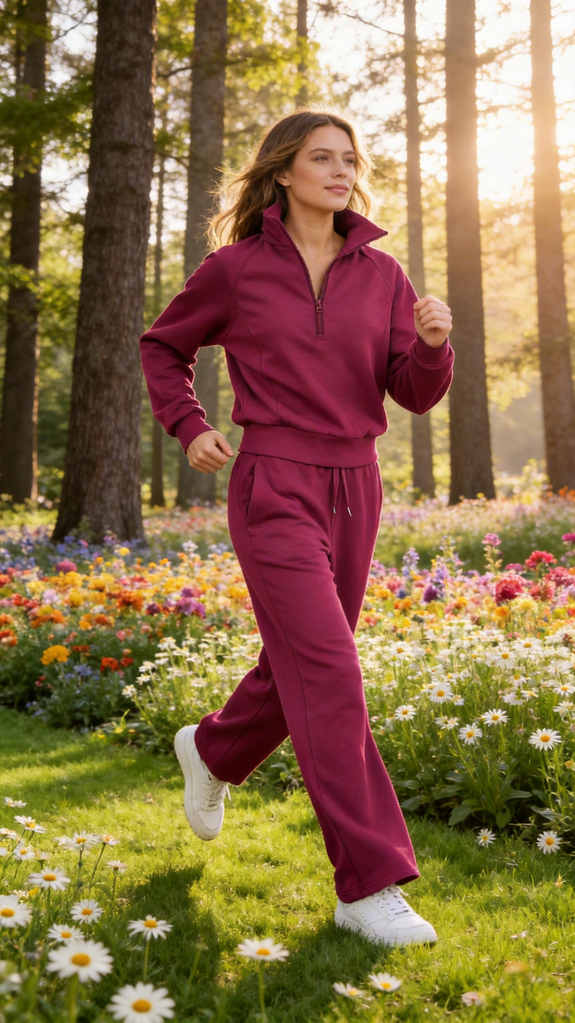 Fuchsia Half-Zip Lounge Set